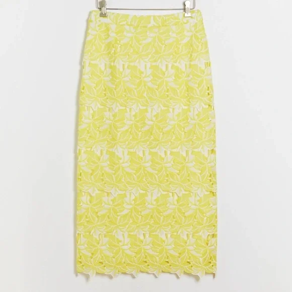 New Anthropologie Sunday In Brooklyn Buttercup Yellow Eyelet Midi Skirt - Picture 1 of 12